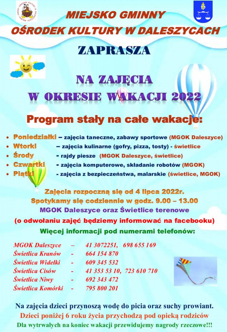 MGOK w Daleszycach zaprasza na zajęcia w okresie wakacji