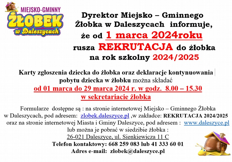 Rekrutacja do żłobka na rok szkolny 2024/2025