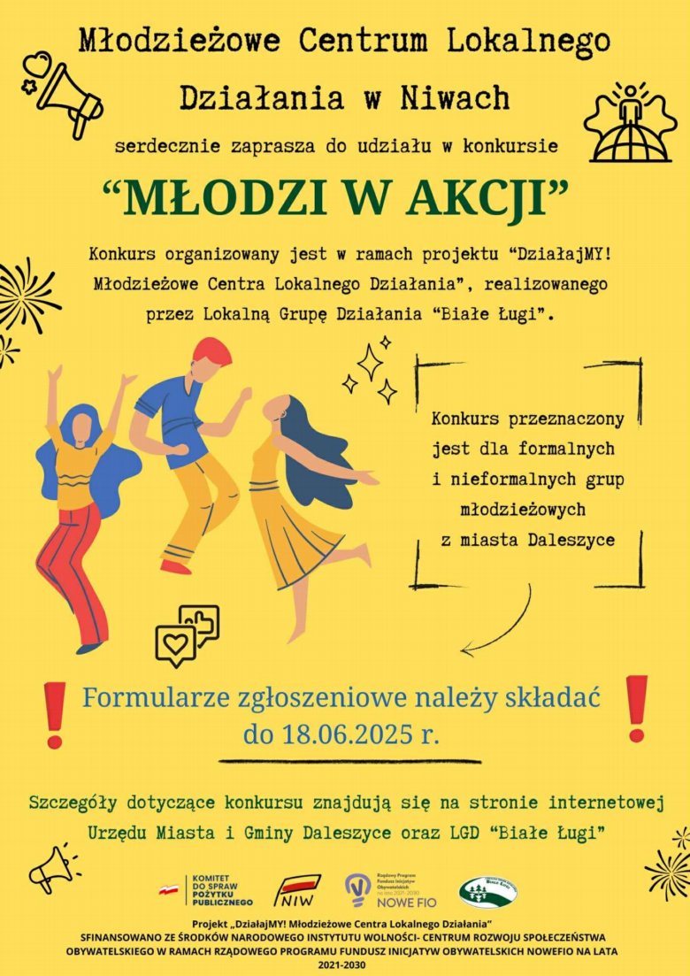 Konkurs „MŁODZI W AKCJI” – projekt „DziałajMY! Młodzieżowe Centra Lokalnego Działania”