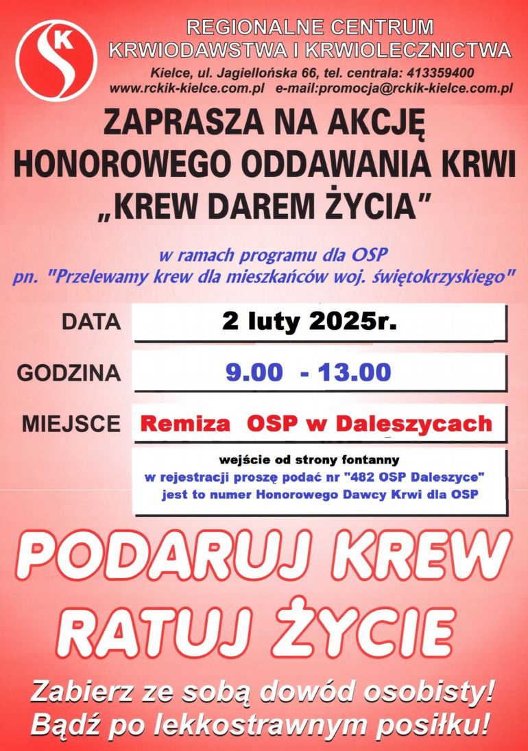 Zapraszamy na akcję honorowego oddawania krwi!